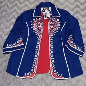 Bob Mackie Womens Size M Blue Red Wearable Art 2 Piece T Shirt Jacket Set NWT